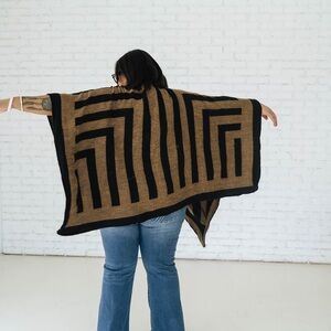 Anthropologie Silence + Noise Black and Brown Knit Poncho